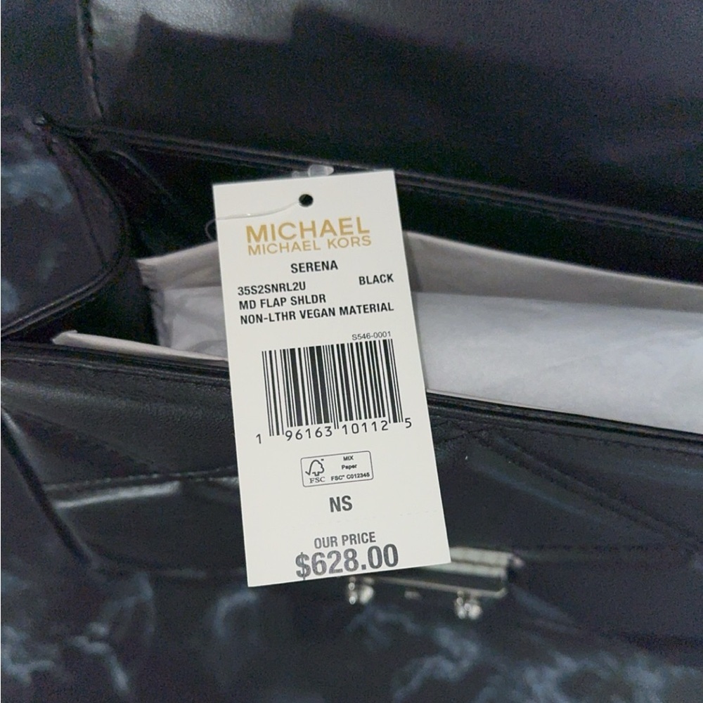 MICHAEL KORS Black Silver Serena Quilted F. Leather Crossbody Bag AUTHENTIC NWT - Picture 7 of 9